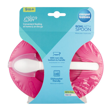 Canpol babies Bowl with Spoon and Lid 350ml LITTLE COW pink