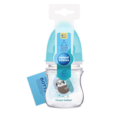 Canpol babies wide anti-colic bottle 120 ml EasyStart EXOTIC ANIMALS Blue