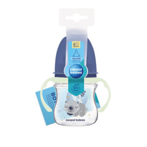 Canpol babies Wide Neck Anti-colic Bottle with Glowing Handles -EasyStart 120ml Sleepy Koala- Blue