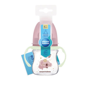 Canpol babies Wide Neck Anti-colic Bottle with Glowing Handles -EasyStart 120ml Sleepy Koala- Pink