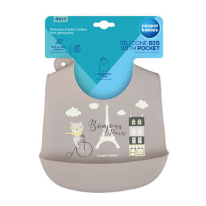 Canpol babies Silicone Bib with Pocket BONJOUR PARIS navy beige