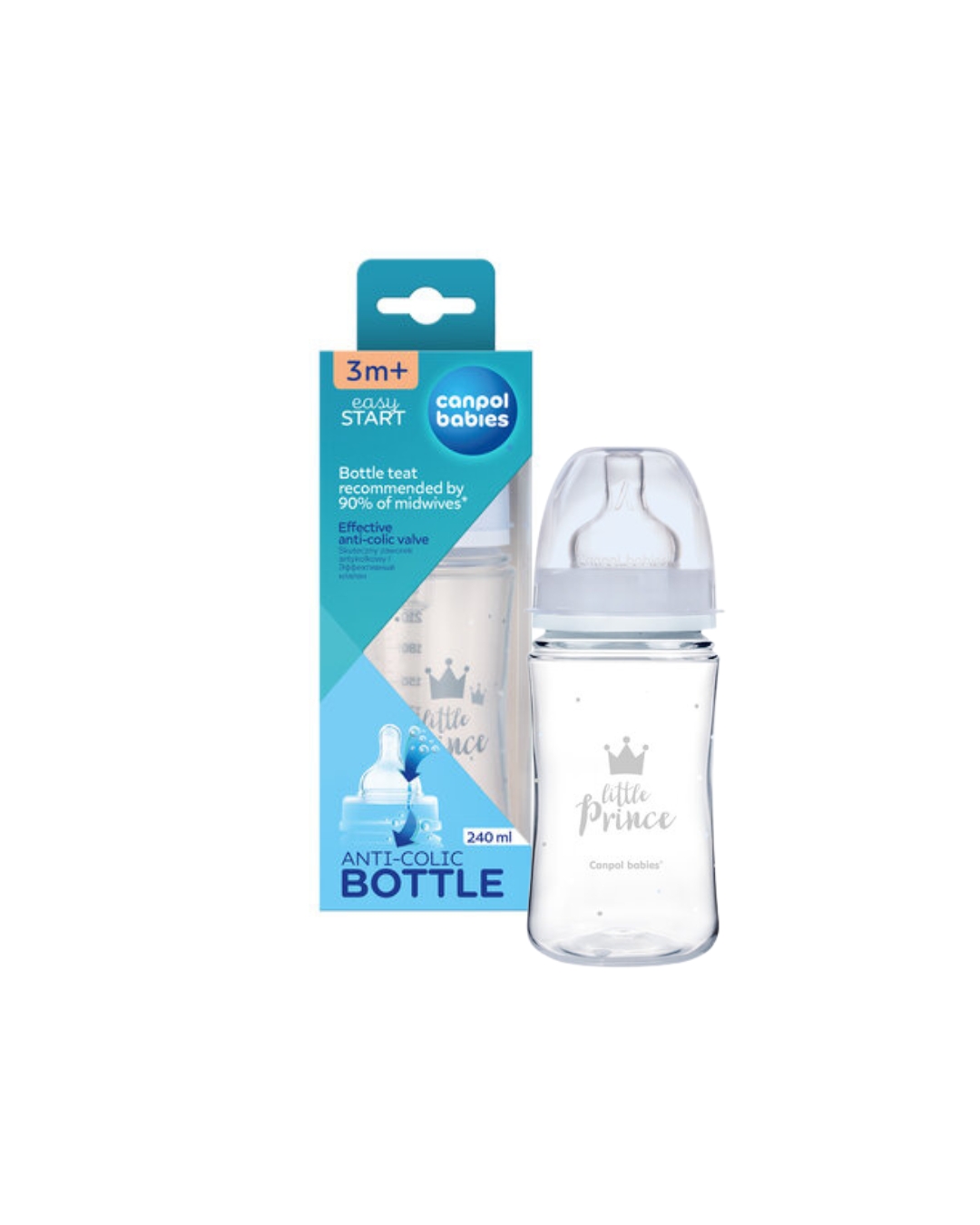 Canpol babies Anti-colic Wide Neck Bottle 240ml PP Easy Start ROYAL BABY blue