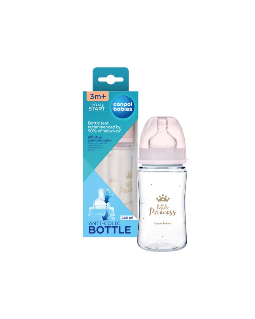 Canpol babies Anti-colic Wide Neck Bottle 240ml PP Easy Start ROYAL BABY pink