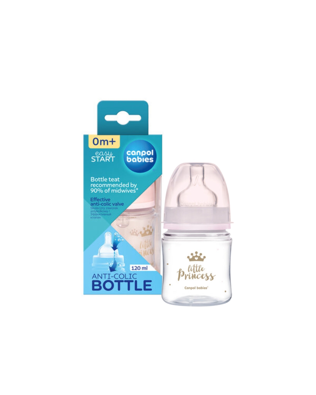 Canpol babies Anti-colic Wide Neck Bottle 120ml  Easy Start ROYAL BABY - PINK