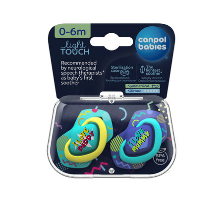 Canpol babies Silicone Soother Light touch 0-6m Symmetrical NEON-Blue LOVE 2 pcs