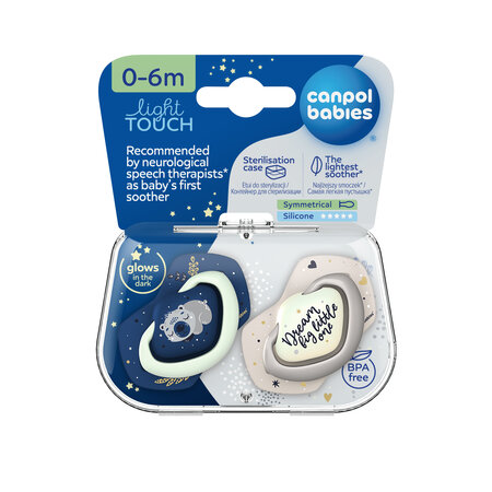 Canpol babies Silicone Soother Light touch 0-6m Symmetrical Glowing in the Dark SLEEPY KOALA 2 pcs