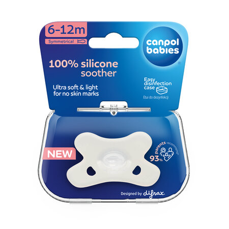 Canpol babies 100% Silicone Soother 6-12m Symmetrical - White -1 pc