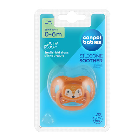 Canpol babies Silicone Symmetrical Soother 0-6m CUTE ANIMALS orange