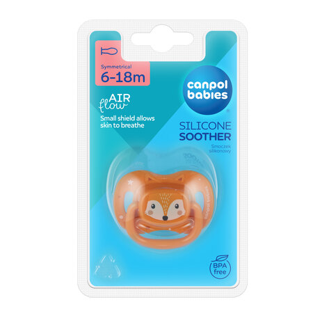 Canpol babies Silicone Symmetrical Soother 6-18m CUTE ANIMALS orange