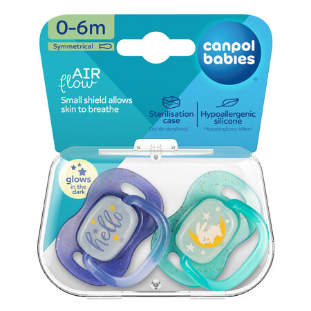 Canpol babies Silicone Symmetrical Soother 0-6m NightGlow 2psc blue​