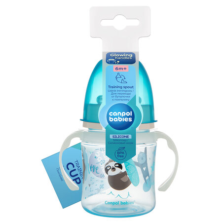 Canpol babies Training Cup with Glowing Handles PP EasyStart 120 ml Exotic Animals blue
