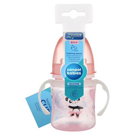 Canpol babies Training Cup with Glowing Handles PP EasyStart 120 ml Exotic Animals pink
