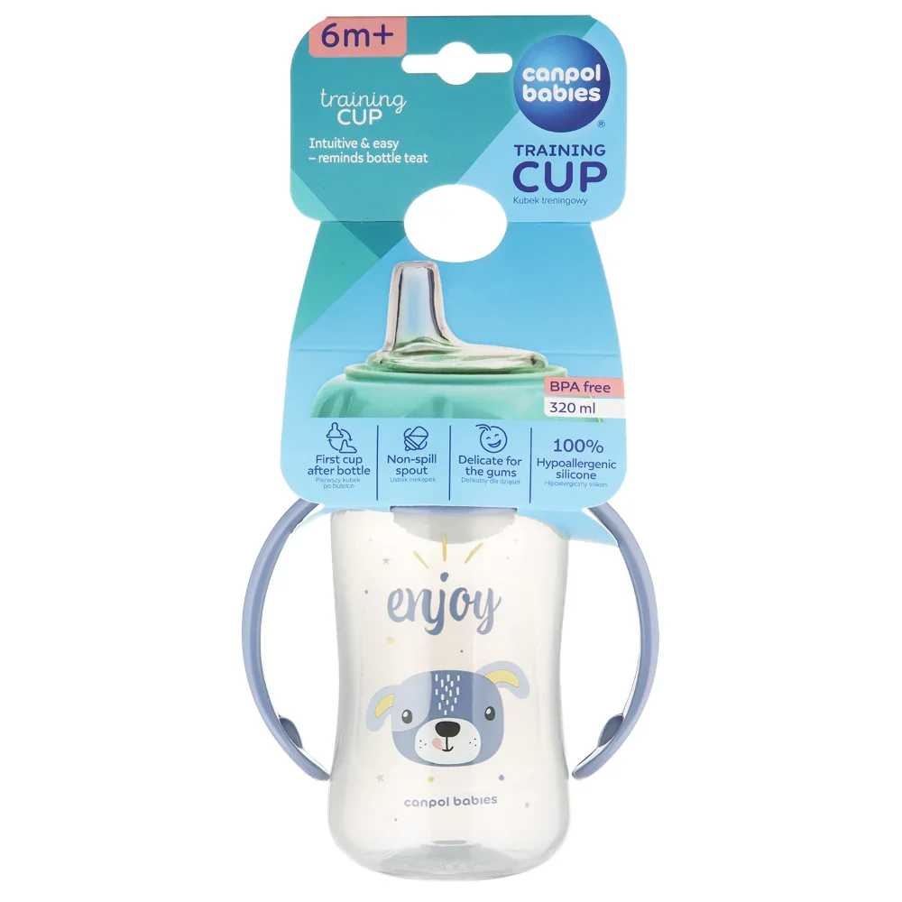 Canpol babies Training Cup with Soft Silicone Spout 320 ml CUTE ANIMALS Blue