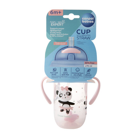 Canpol babies non-spill cup with weighted straw 270ml EXOTIC ANIMALS - Pink
