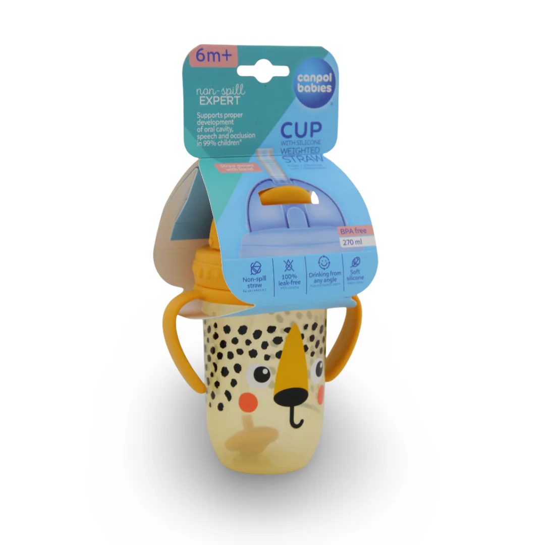 Canpol babies Non-Spill Cup with Weighted Straw 270 ml BabiesBoo cheetah