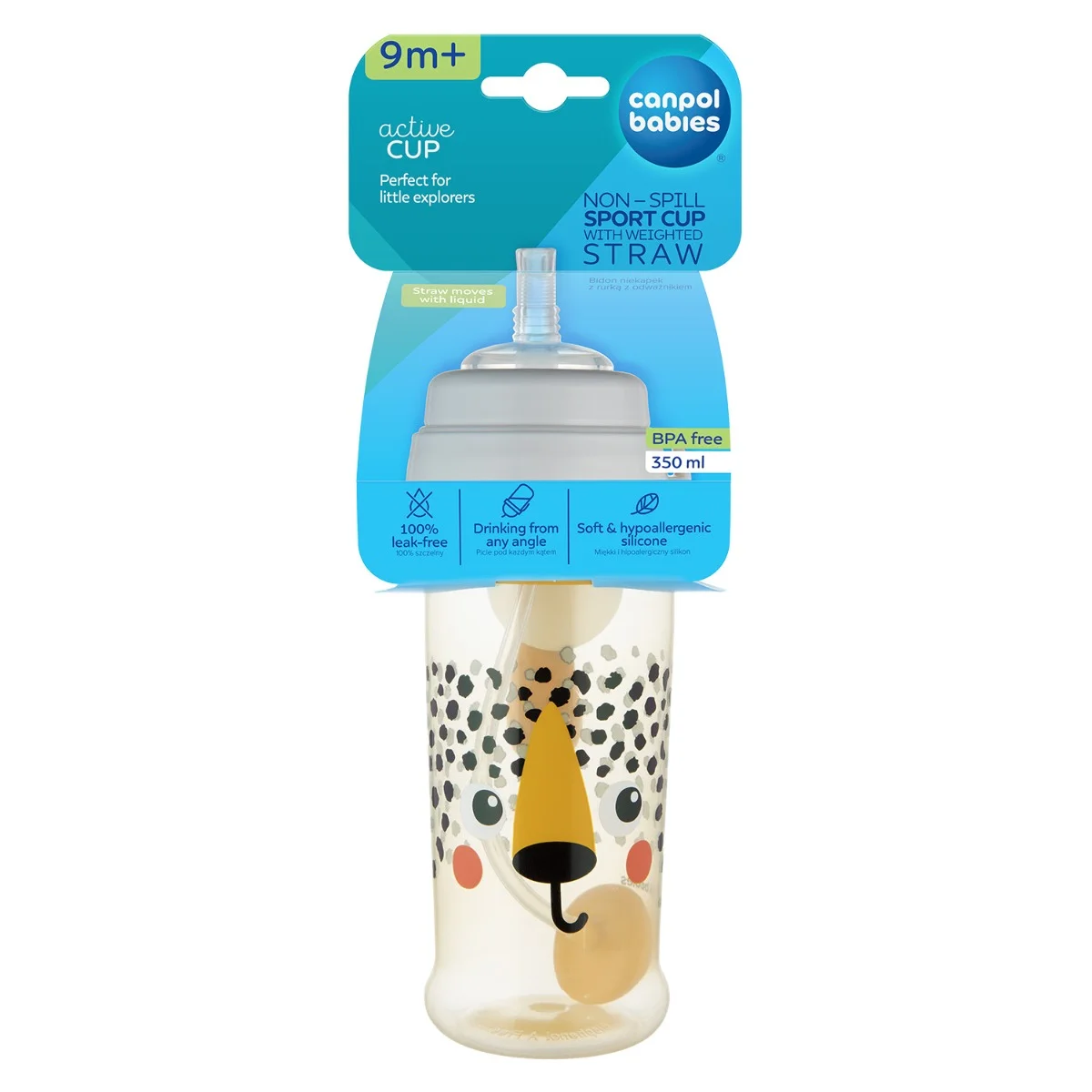Canpol babies Non-Spill Sport Cup with Weighted Straw BabiesBoo cheetah