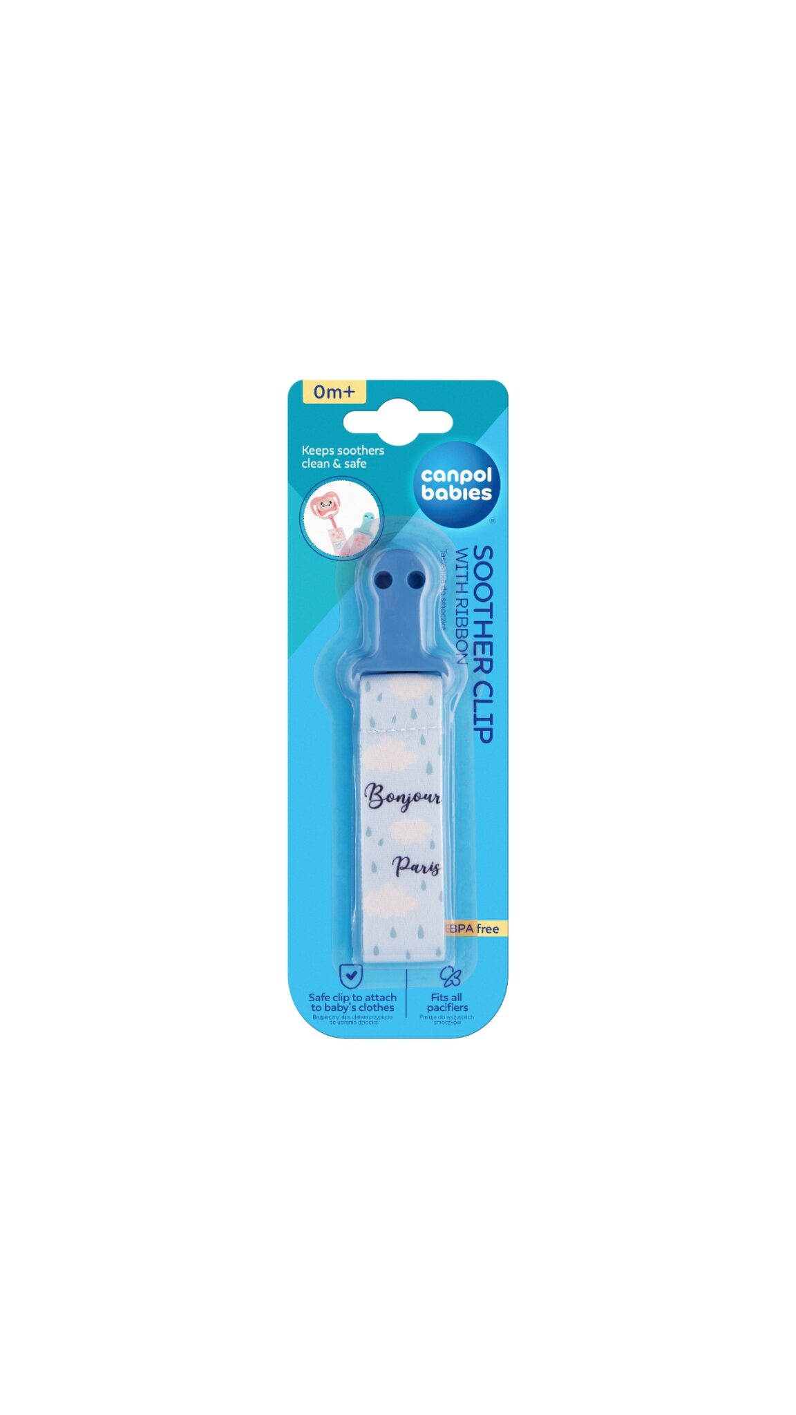 Canpol babies Soother Clip with Ribbon BONJOUR PARIS