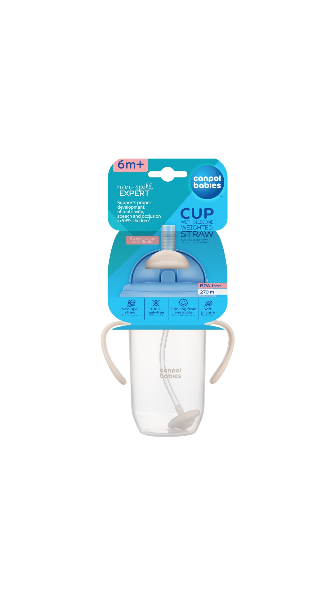 Canpol babies Non-Spill Cup with Weighted Straw 270 ml creme