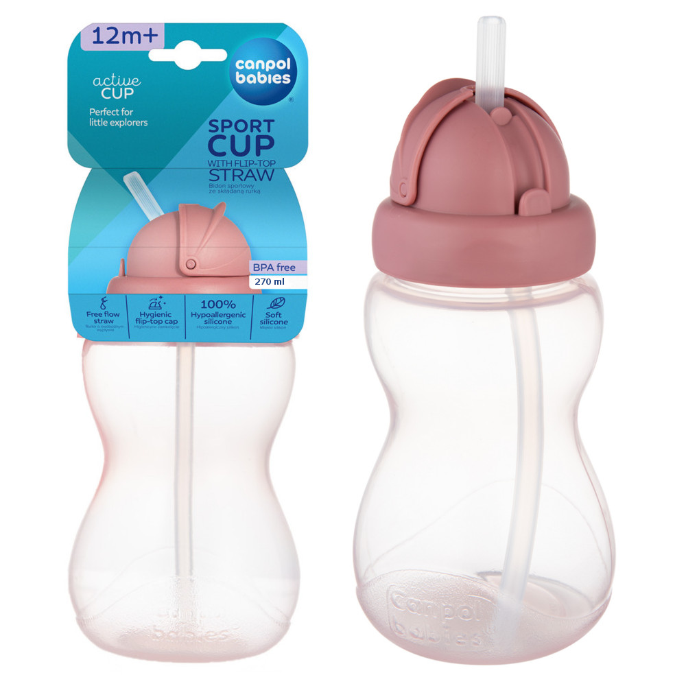 Canpol babies Sport Cup with Silicone Flip-Top Straw 270 ml pink​